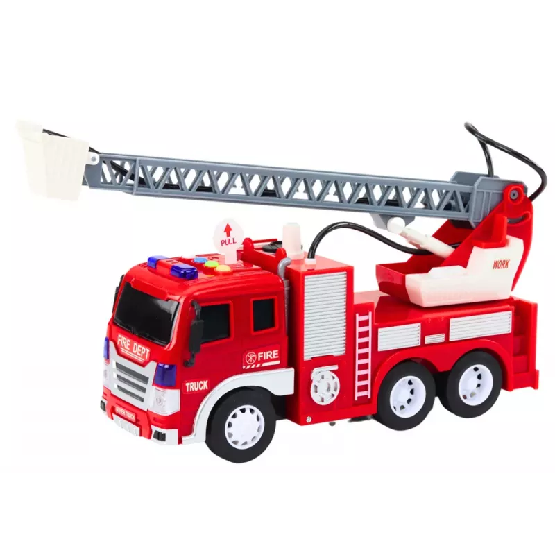 LEAN TOYS Fire Truck With Boom 1:16 Lights Sounds Water Drive Red