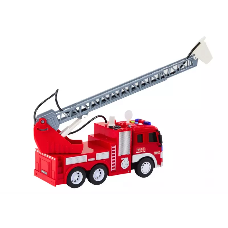 LEAN TOYS Fire Truck With Boom 1:16 Lights Sounds Water Drive Red