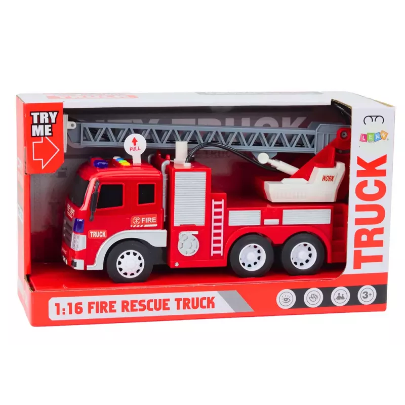 LEAN TOYS Fire Truck With Boom 1:16 Lights Sounds Water Drive Red