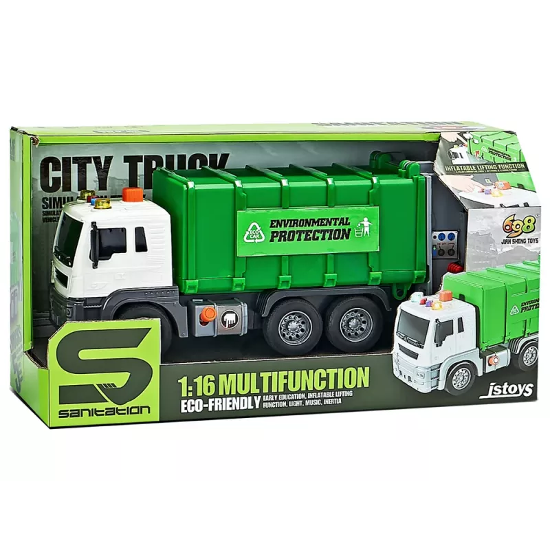 LEAN TOYS Prügiauto Hõõrdvedu Heliefektid Roheline 1:16 Sorteerimine