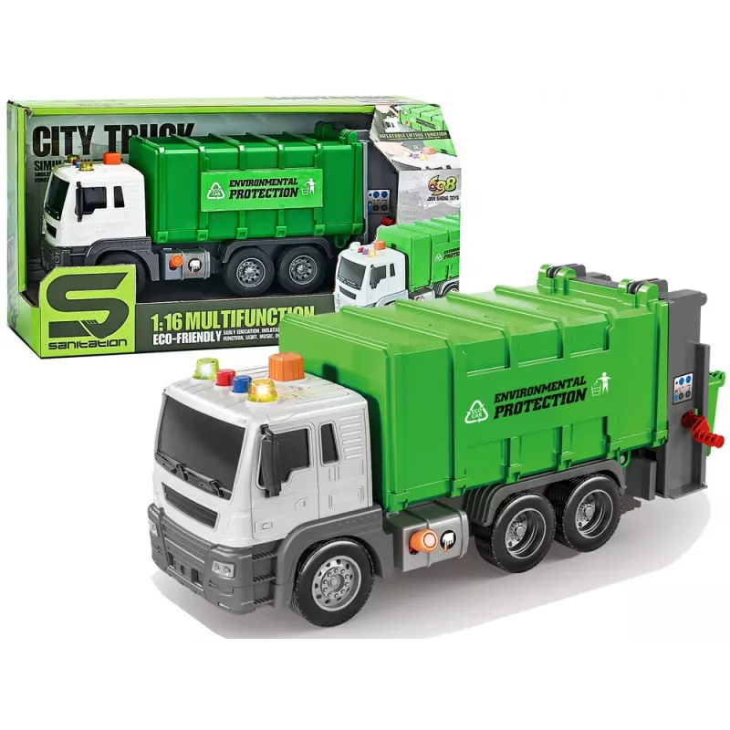 LEAN TOYS Prügiauto Hõõrdvedu Heliefektid Roheline 1:16 Sorteerimine