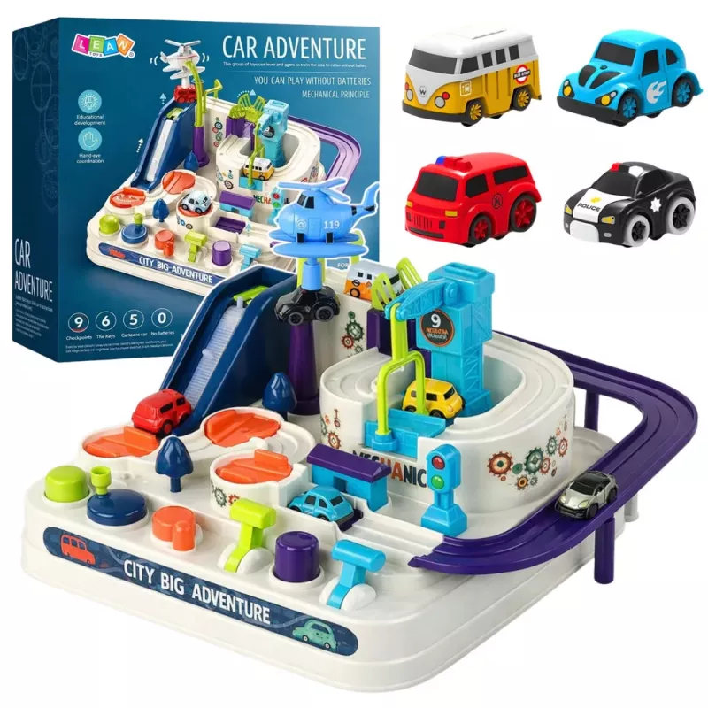 LEAN TOYS Takistusrada Interaktiivne Parkla Lastele Nelja Autoga