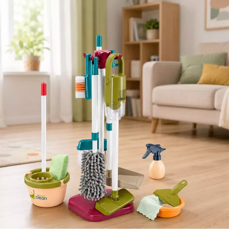 LEAN TOYS Puhastuskomplekt tolmuimeja, mopi ja tarvikutega lastele, 23 tk