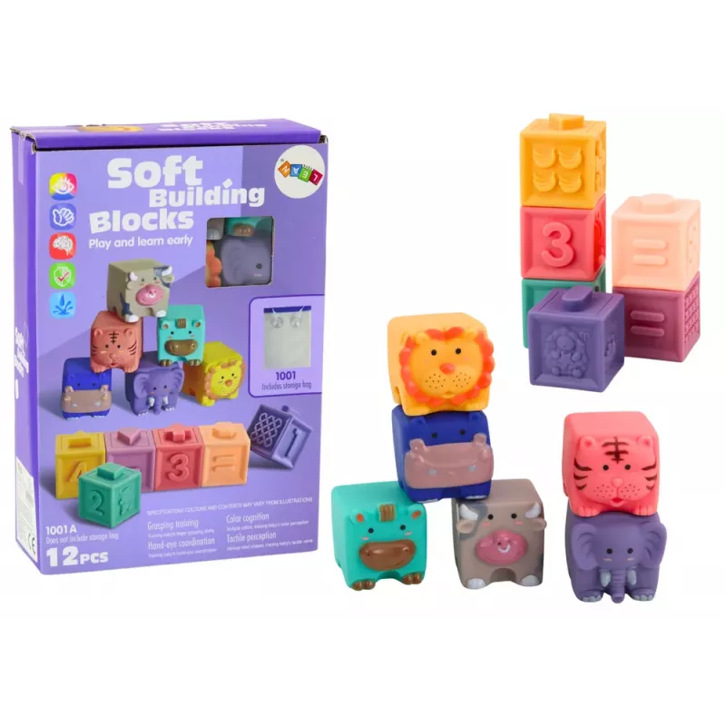 LEAN TOYS Pehmed Õppeklotsid Loomad Numbrid Tähed Värvilised 12 tk