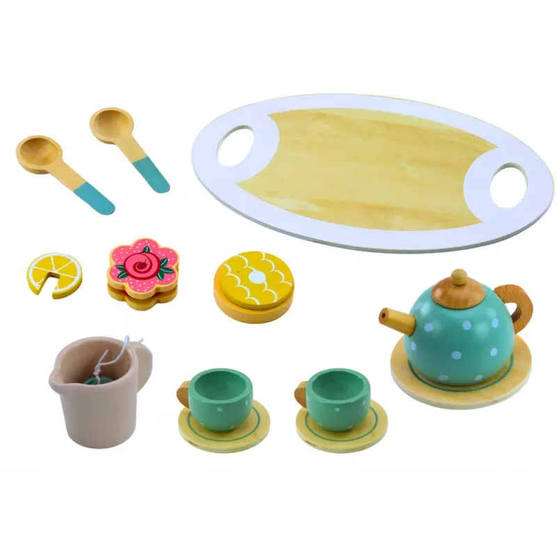 LEAN TOYS Tee- ja kohvikomplekt lastele puidust 15-osaline