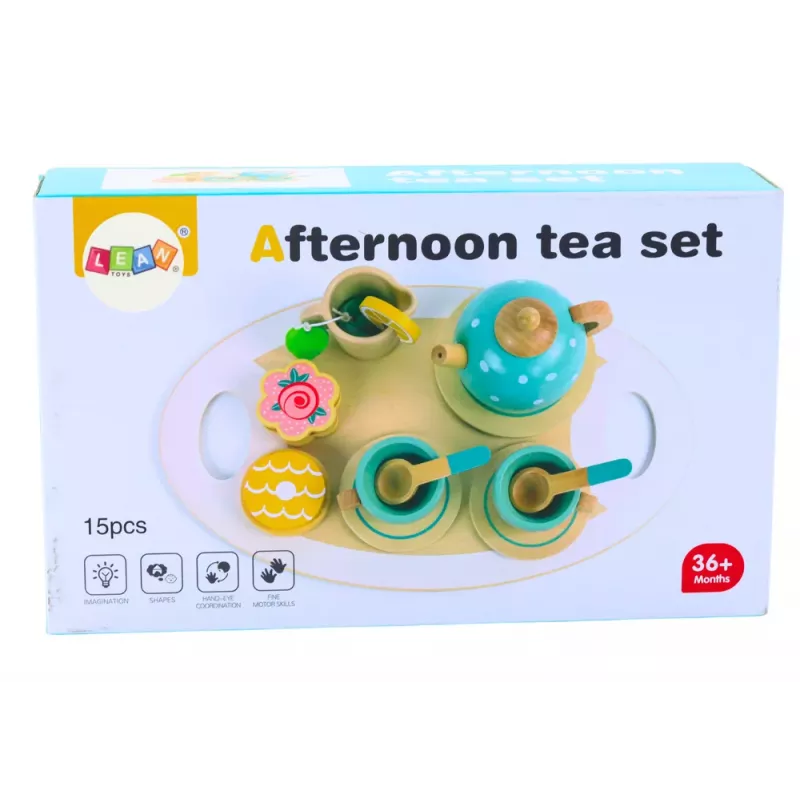 LEAN TOYS Tee- ja kohvikomplekt lastele puidust 15-osaline