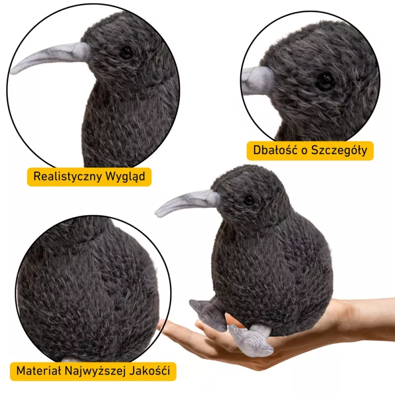 LEAN TOYS Plush Kiwi Bird Soft Toy Mascot Cuddly Toy Black 17cm