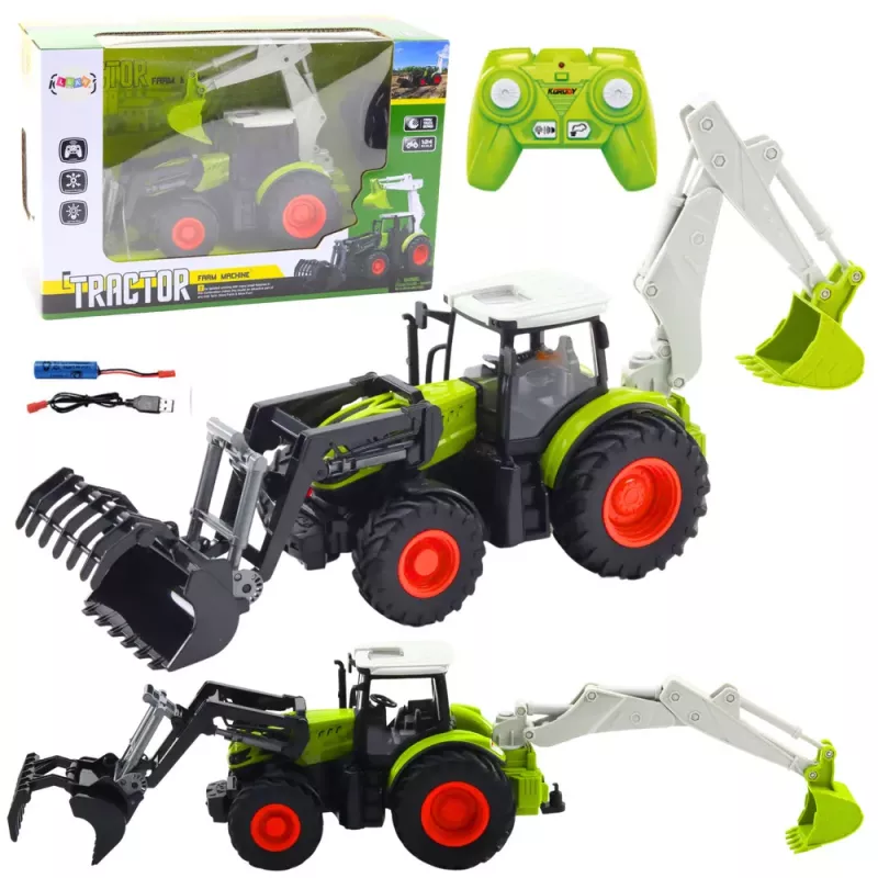 LEAN TOYS Põllumajandustraktor pöörleva kopaga ja ekskavaator 2in1 kaugjuhitav 2.4G