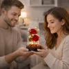 LEAN Eternal 2 Roses in Dome with LED Lighting and Rose Petals Red 21x11cm