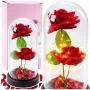 LEAN Eternal 2 Roses in Dome with LED Lighting and Rose Petals Red 21x11cm