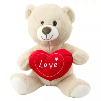 LEAN TOYS Plush Toy Teddy Bear with Heart Cream Beige 30cm