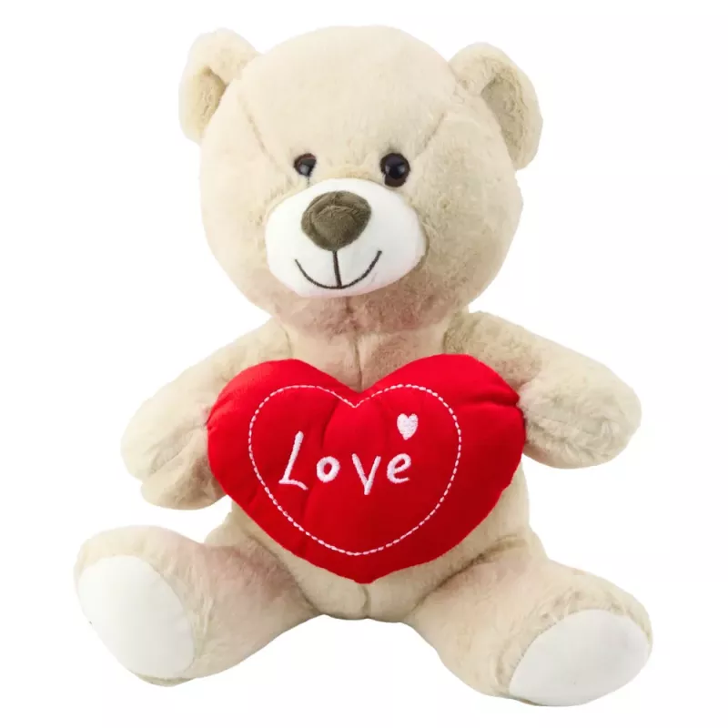 LEAN TOYS Plush Toy Teddy Bear with Heart Cream Beige 30cm