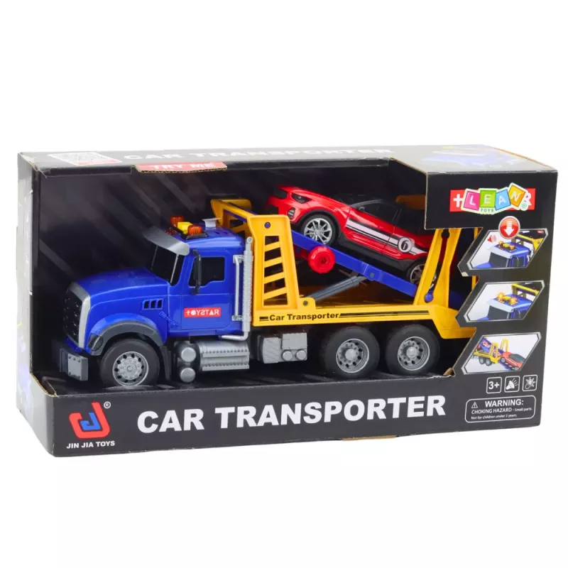 LEAN TOYS Auto-transportöör veokikomplekt tulede ja helidega, 4 mänguautot
