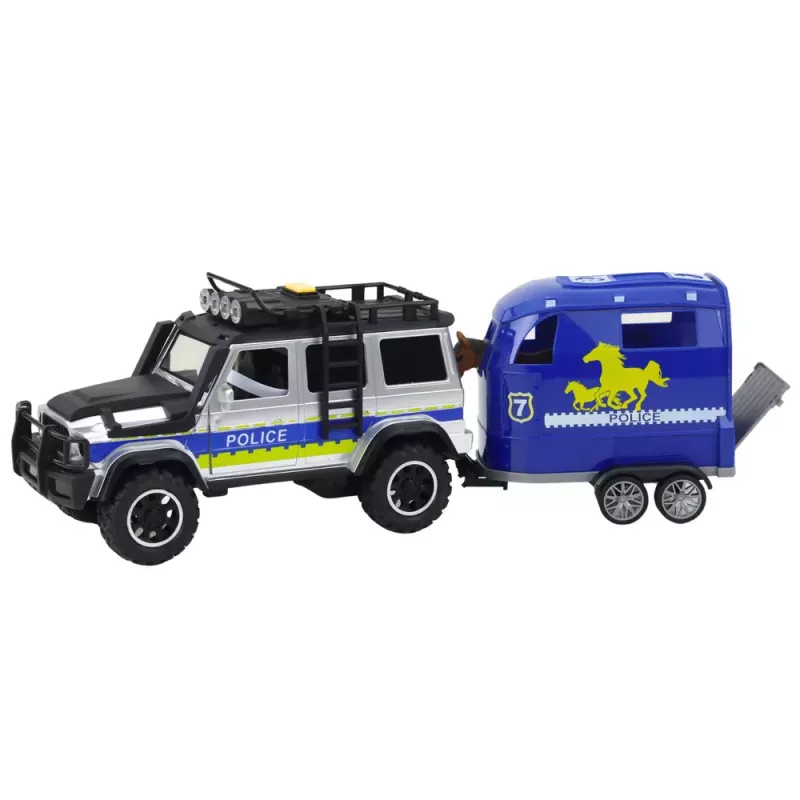 LEAN TOYS Police Off-Road Vehicle with Horse Trailer, Lights and Sounds