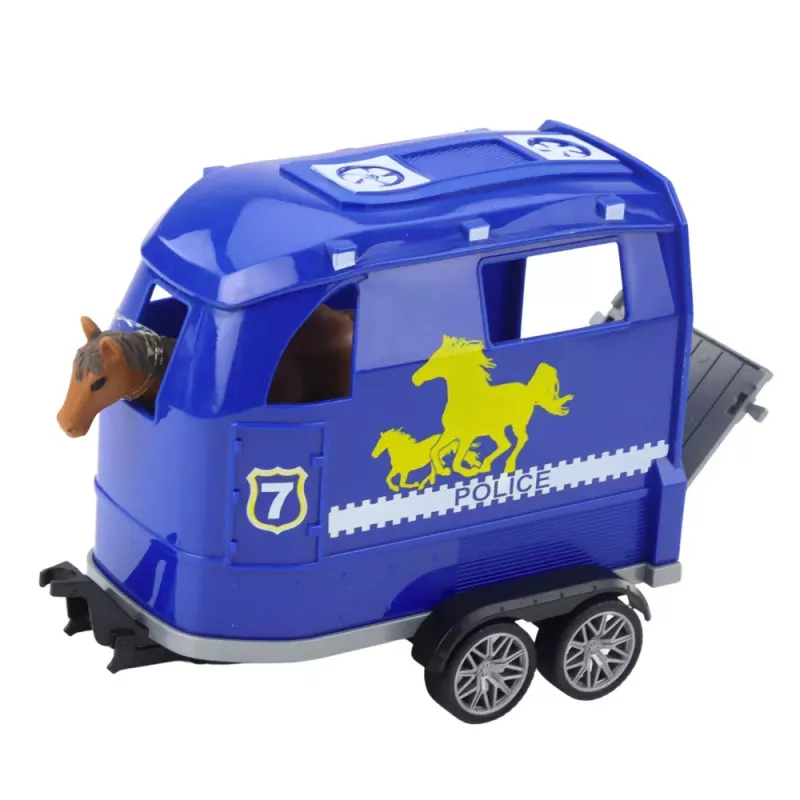 LEAN TOYS Police Off-Road Vehicle with Horse Trailer, Lights and Sounds