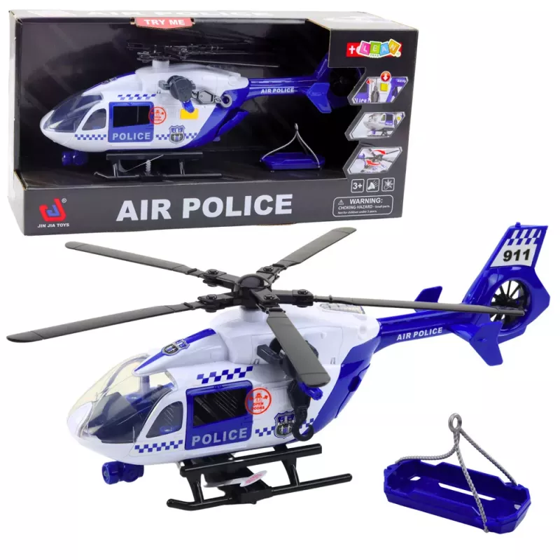 LEAN TOYS Police Helicopter Hook Stretcher Lights Sounds 1:12