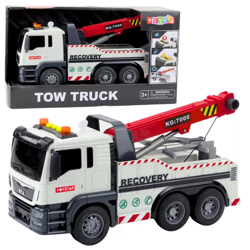 LEAN TOYS Ehitusveok reguleeritava kraana, tulede ja helidega Valge