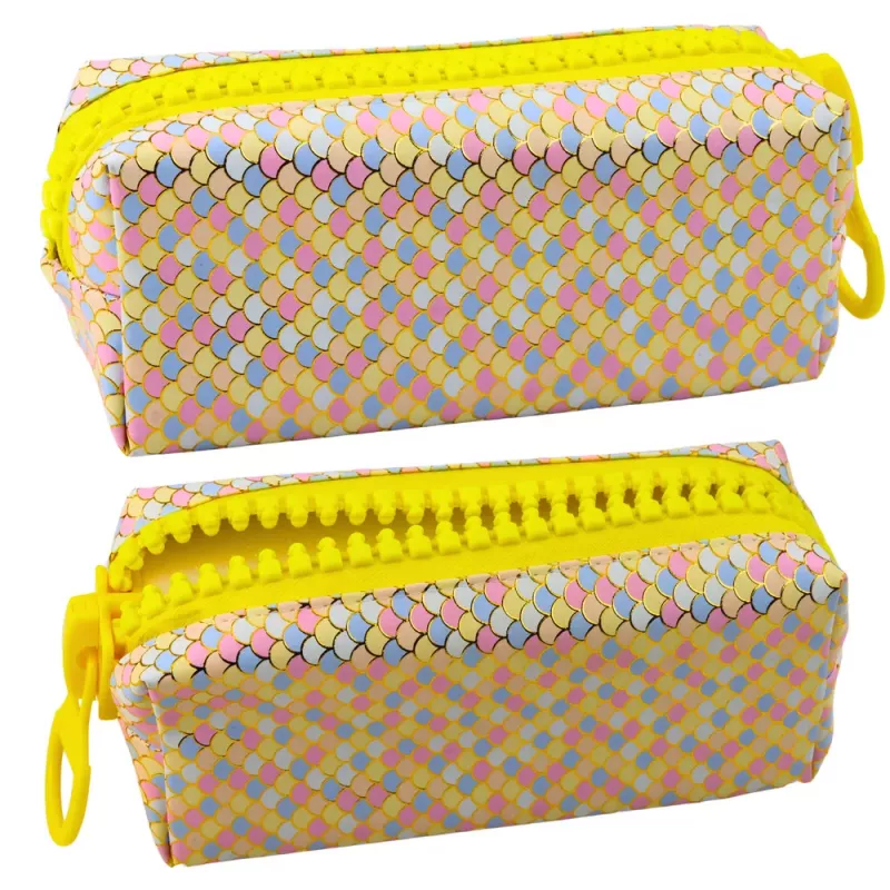 LEAN School Pencil Case Organizer Mermaid Scales Pattern Large Colorful Zipper 21x8cm