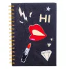 LEAN Notebook Lined Notebook Patches Lips Lipstick Glitter Black A5 80 Sheets
