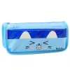 LEAN TOYS Kooli pliiatsikott kahe taskuga kassimotiiviga sinine 22cm