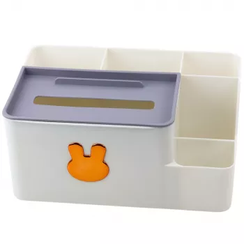 LEAN Desk Organizer with Tissue Box Gold Rabbit White