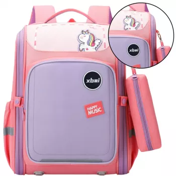 LEAN Koolikott Ükssarviku Rinnarihmaga Pastelroosa 21L 39cm