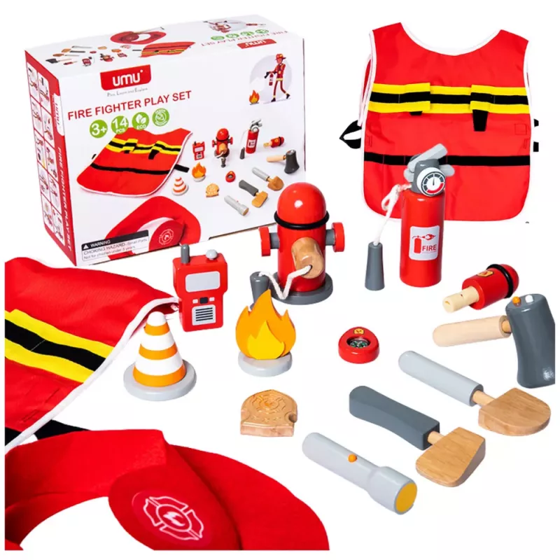 LEAN TOYS Tuletõrjuja Kostüümikomplekt Tuletõrjuja Aksessuaarid Puit 14 El