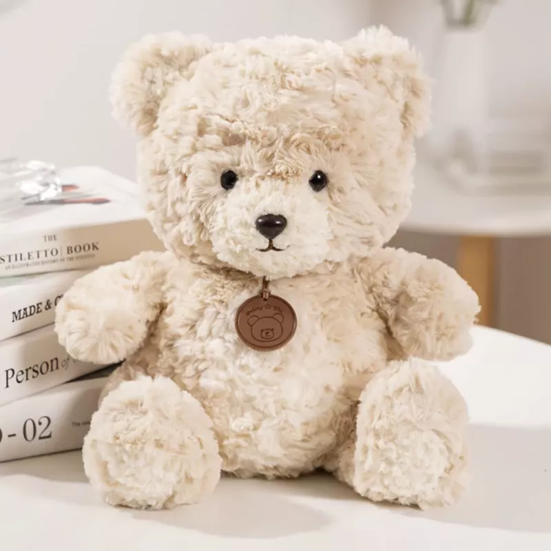 LEAN TOYS Plush Mascot Cuddly Toy Teddy Bear with Medallion Beige 25cm