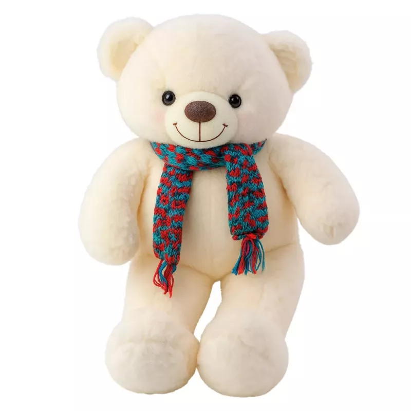 LEAN TOYS Plush Mascot Cuddly Toy Teddy Bear Colorful Wool Scarf White 55cm