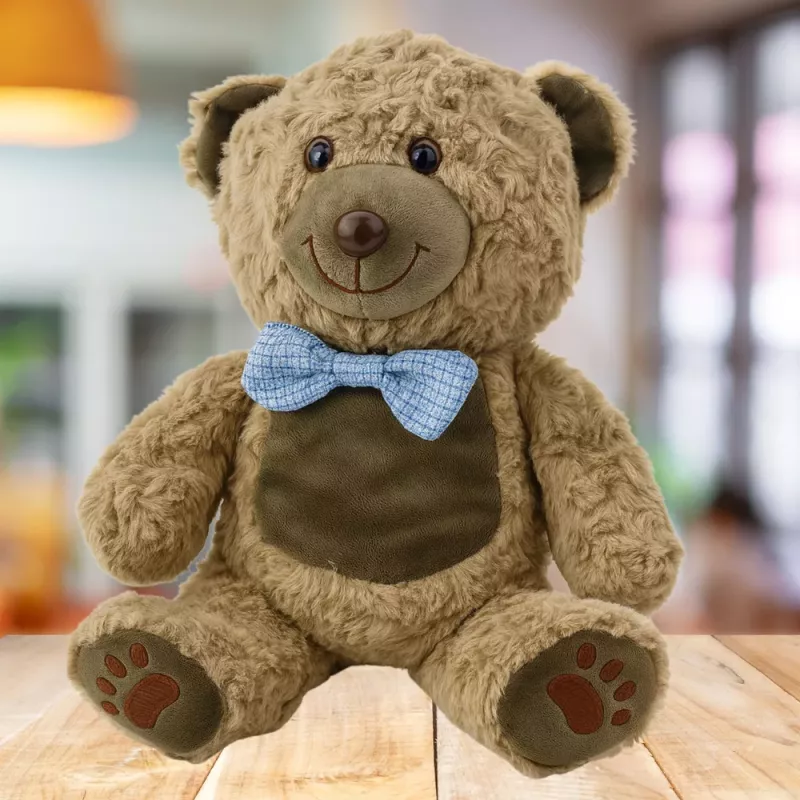 LEAN TOYS Plush Toy Teddy Bear Blue Bow Tie Light Brown 30cm