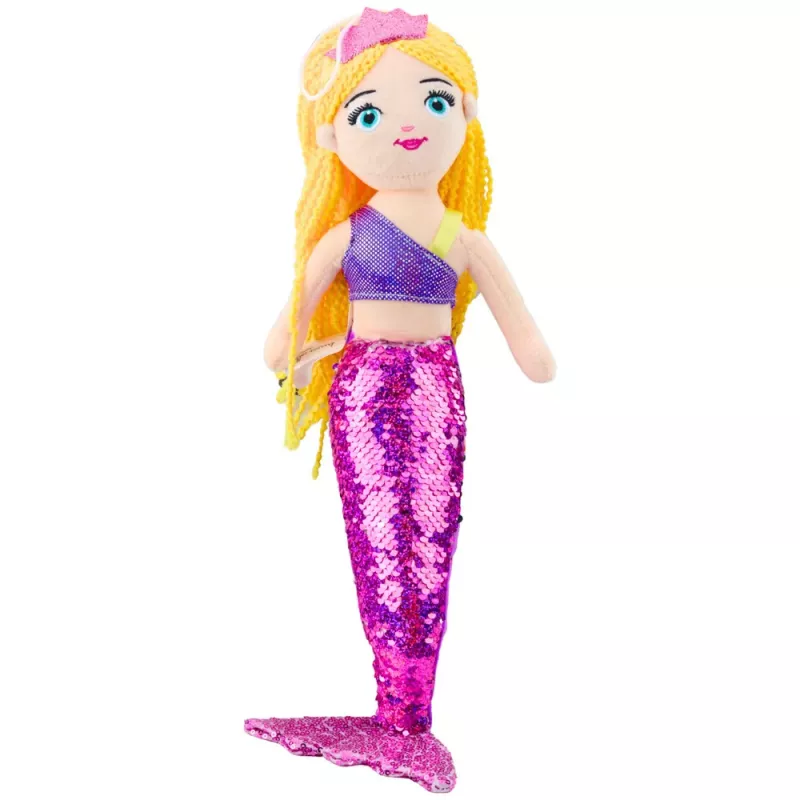 LEAN TOYS Plush Mermaid Cuddly Toy Tail Sequin Purple 48cm