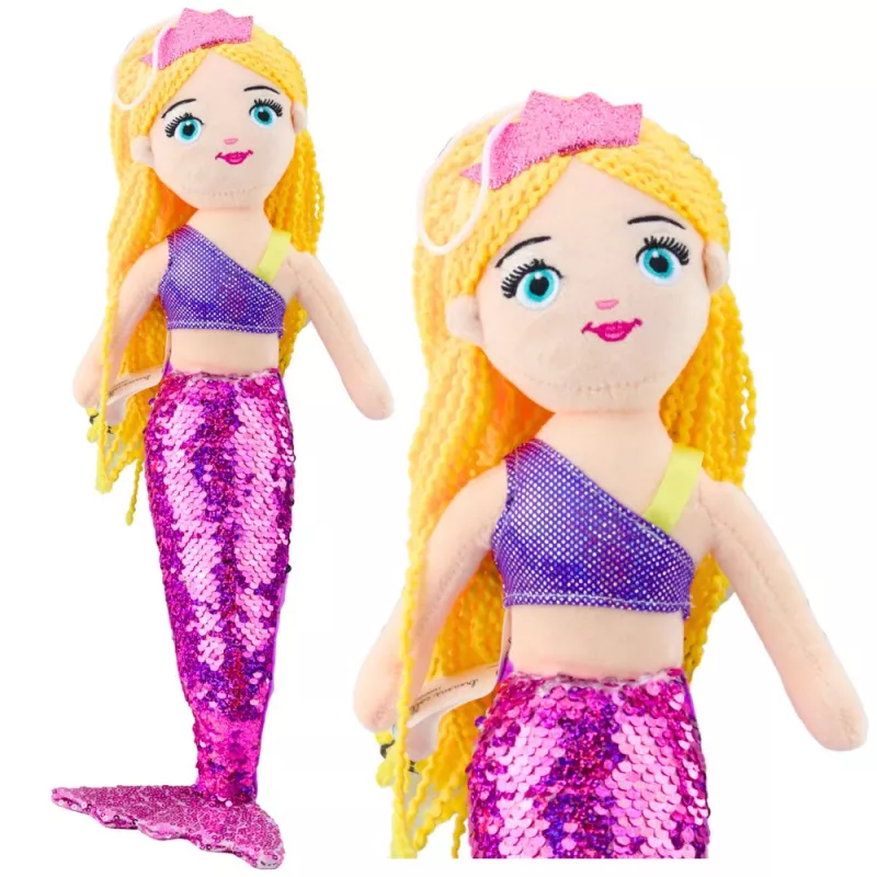 LEAN TOYS Plush Mermaid Cuddly Toy Tail Sequin Purple 48cm