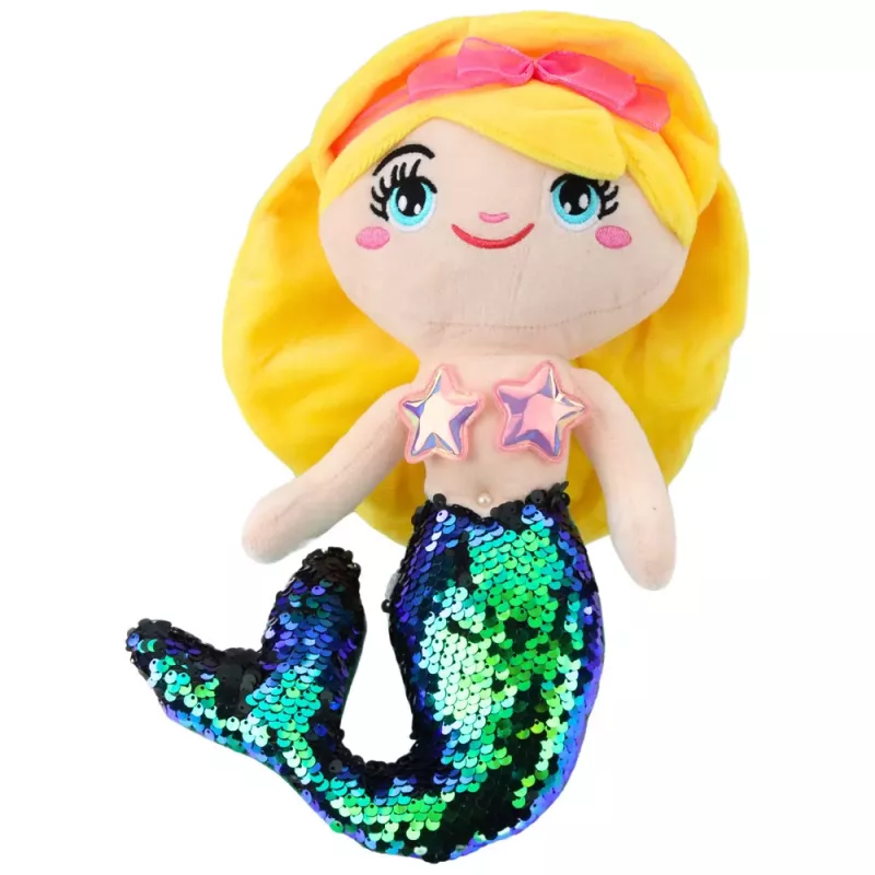 LEAN TOYS Plush Mermaid Cuddly Toy Tail Sequins Green 30cm