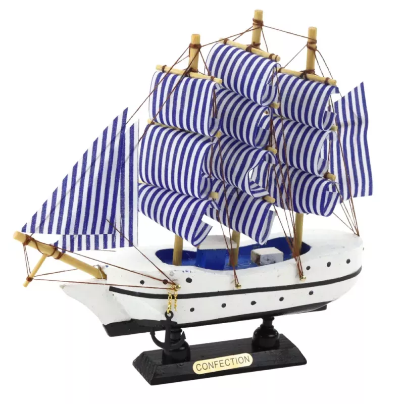 LEAN TOYS Kollektsioneeritav Mudel Dekoratiivne Purjelaev Valge ja Sinine 18x17cm
