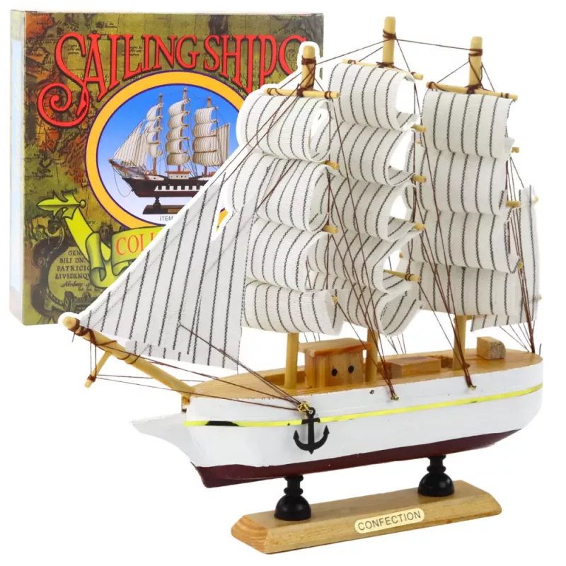 LEAN TOYS Kolmemastiline Purjelaev Dekoratiivmudel Valge 24x23cm