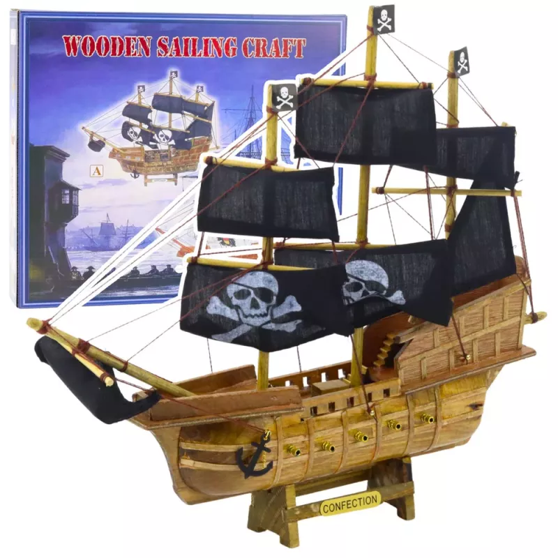 LEAN TOYS Kollektsioneeritav dekoratiivne piraadipurjelaev Must 33x29cm