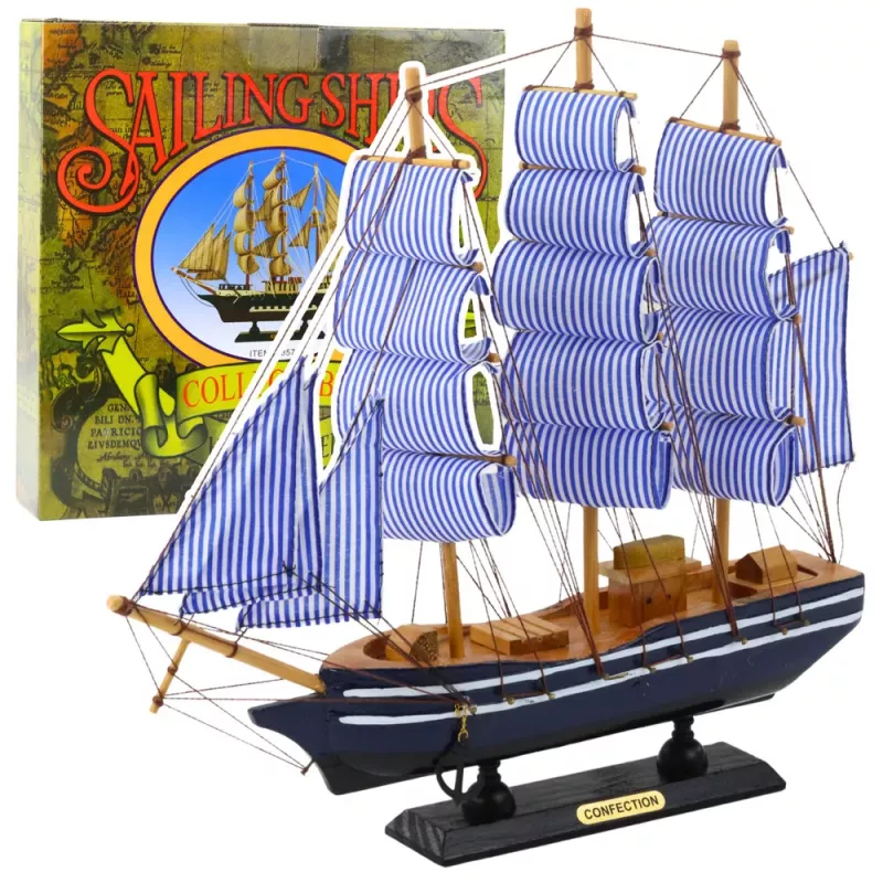 LEAN TOYS Kollektsioneeritav Mudel Dekoratiivne Purjelaev Valge ja Sinine 33x31cm