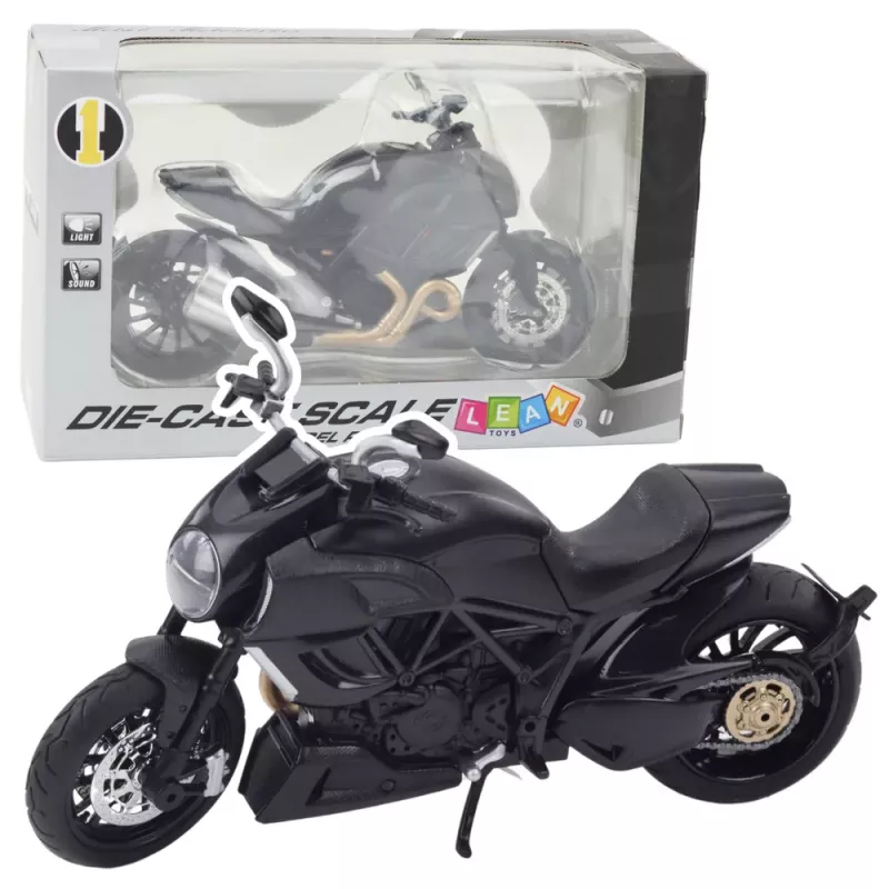LEAN TOYS Sports Motorcycle Metal Lights Sounds Gold Elements Black 1:12
