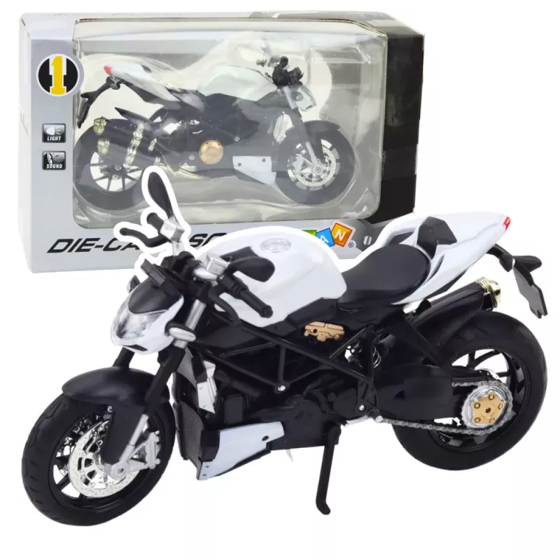 LEAN TOYS Sports Motorcycle Metal Lights Sounds White 1:12