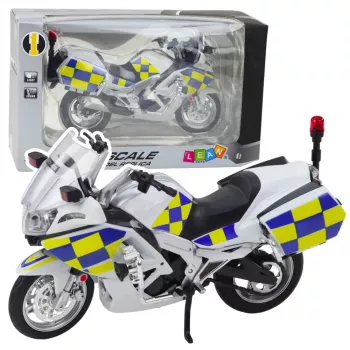 LEAN TOYS Politsei mootorratas Metall Tuled Helid Valge 1:12