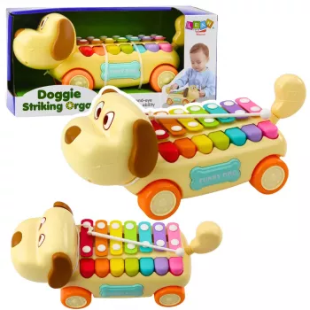 LEAN TOYS Sõidukoer taldrikutega, liikuvate kõrvade ja sabaga, pulk nööri otsas