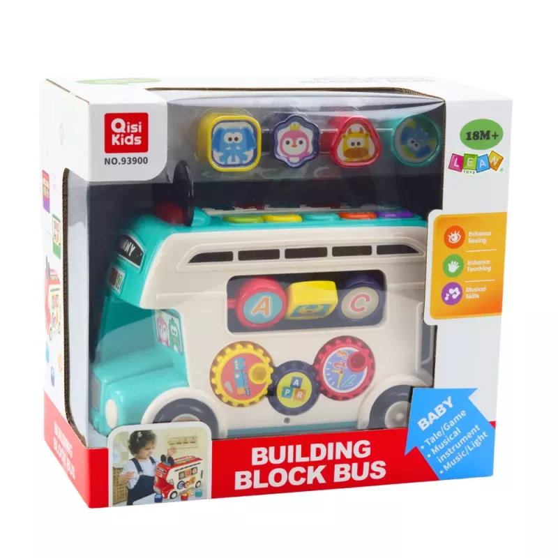 LEAN TOYS Interaktiivne Hariv Buss Sorteerija Tuled Heled Türkiis