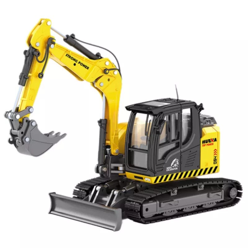 Huina 1:50 Roomik-ekskavaator koos buldooseriga Metallist Diecast Mudel Kollane