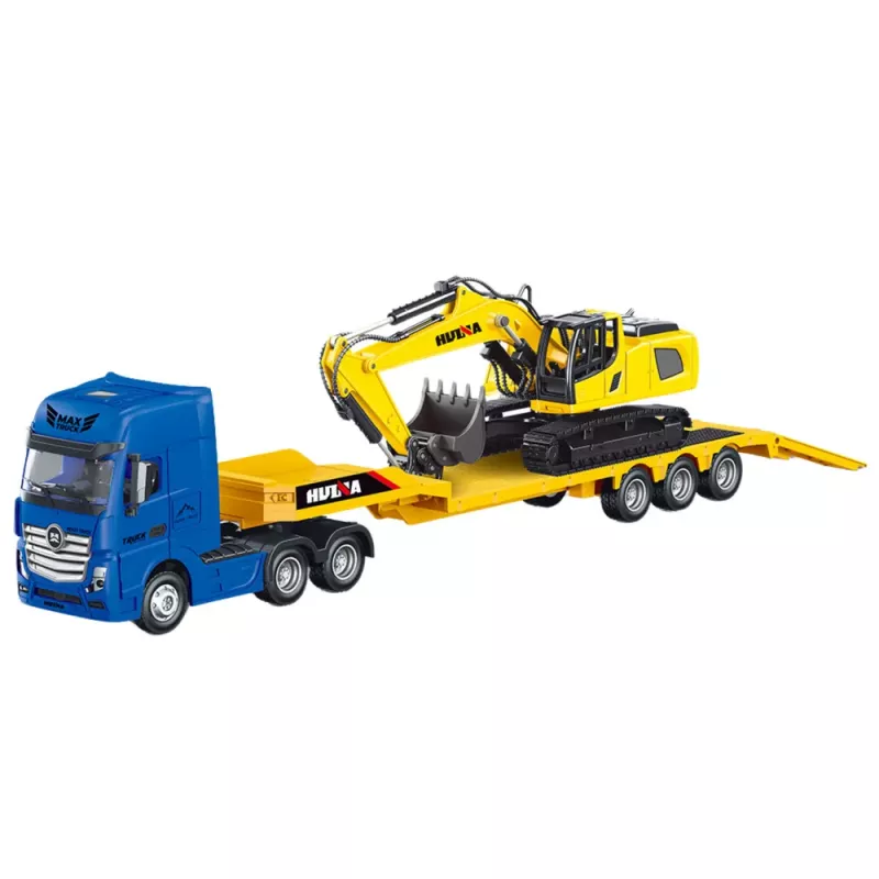 Huina 1:50 Diecast veok haagisega ja metallist ekskavaator kollane