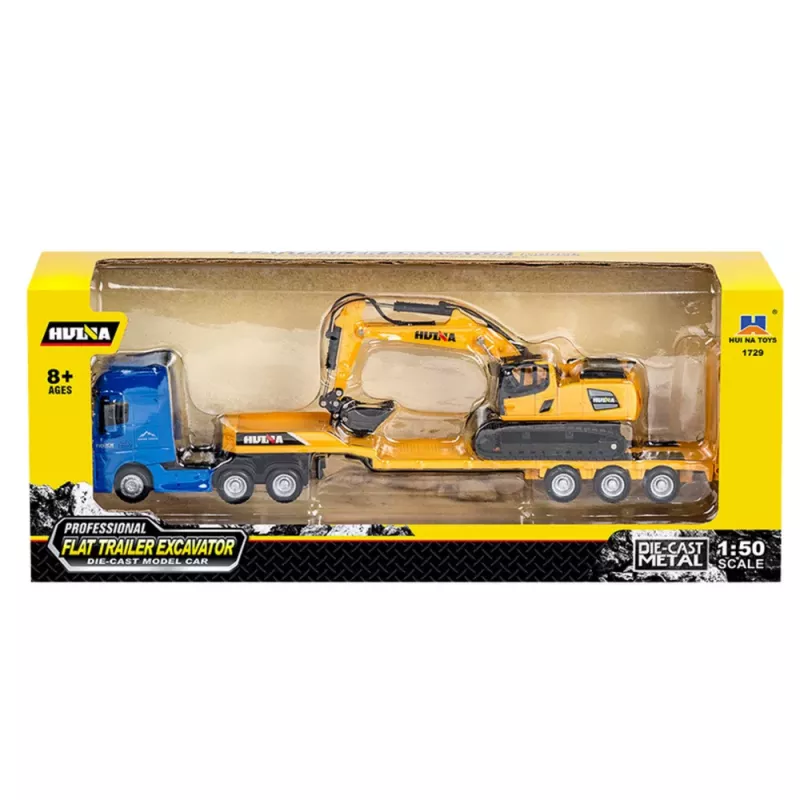 Huina 1:50 Diecast veok haagisega ja metallist ekskavaator kollane