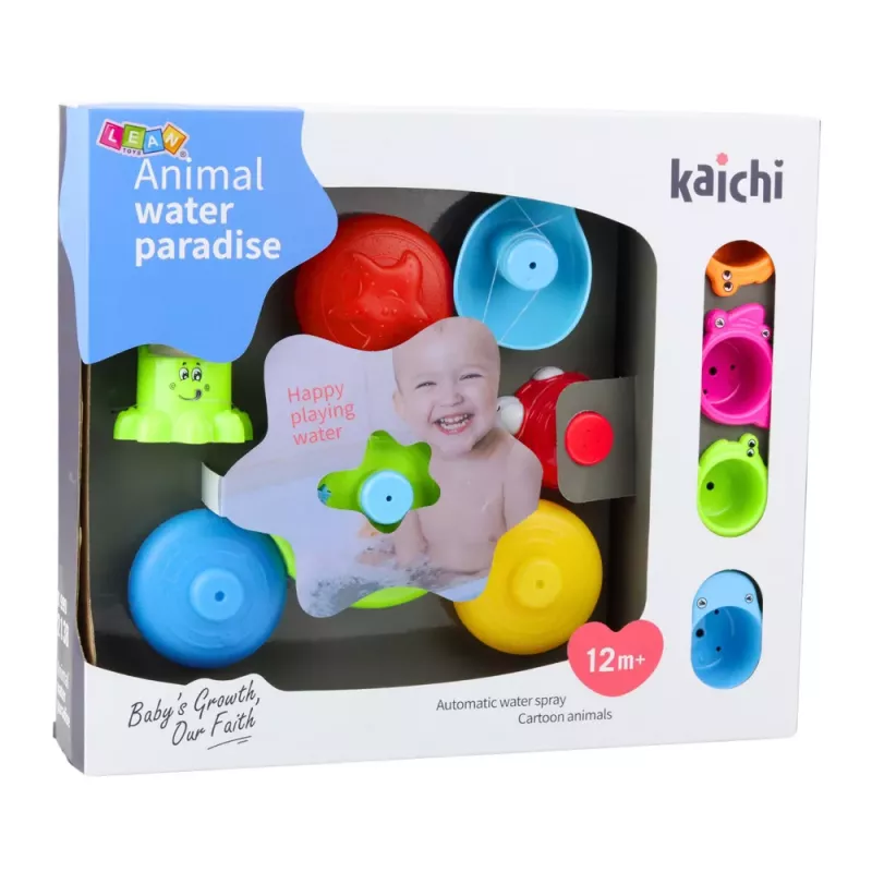 LEAN TOYS Interaktiivne vannimänguasjade komplekt purskkaevuga loomade topsid