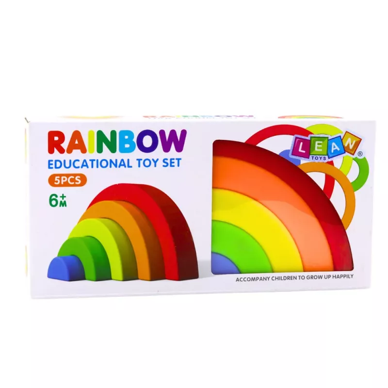 LEAN TOYS Rainbow Puzzle for Toddlers Colorful Rubber Blocks 5 pcs.