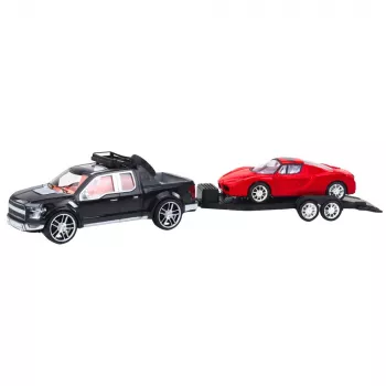 LEAN TOYS Maastikuauto, musta pukseerimisauto ja punase sportauto komplekt 59 cm