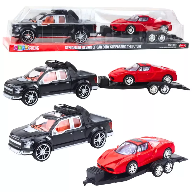 LEAN TOYS Maastikuauto, musta pukseerimisauto ja punase sportauto komplekt 59 cm