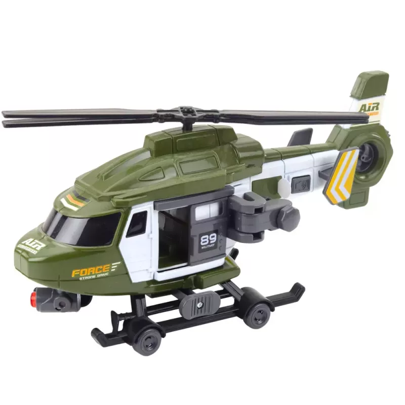 LEAN TOYS Military Helicopter with Hook and Stretcher, Lights and Sounds, Khaki, 1:16 Scale